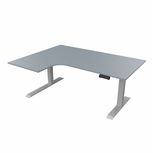 R807 Radial Sit Stand Desk Silver Frame 1600mm Grey top Left handed