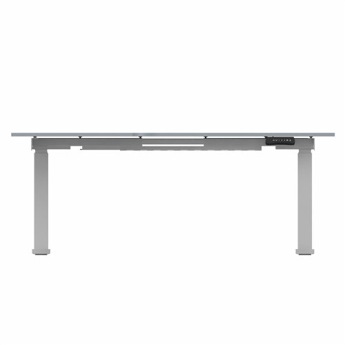 R807 Radial Sit Stand Desk Silver Frame 1600mm Grey top Left handed