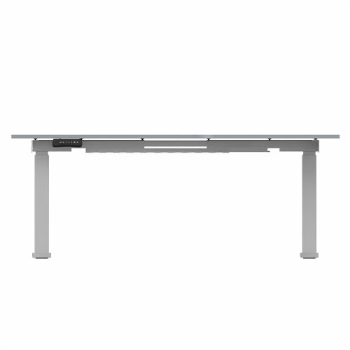 R807 Radial Sit Stand Desk Silver Frame 1600mm Grey top Right handed