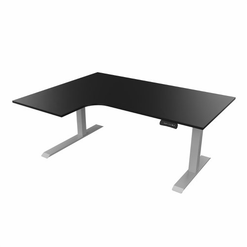 R807 Radial Sit Stand Desk Silver Frame 1600mm Black top Left handed