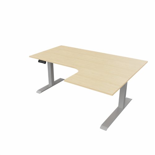 R807 Radial Sit Stand Desk Silver Frame 1600mm Maple top Right handed