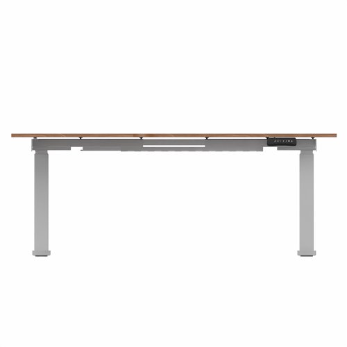 R807 Radial Sit Stand Desk Silver Frame 1600mm Walnut top Left handed