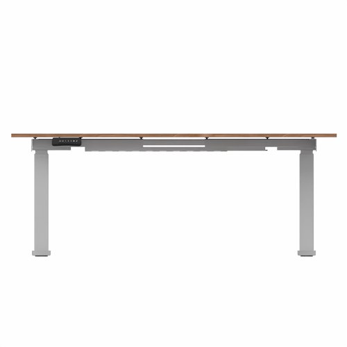 R807 Radial Sit Stand Desk Silver Frame 1600mm Walnut top Right handed