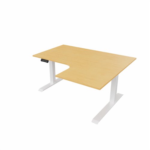 R807 Radial Sit Stand Desk White Frame 1400mm Beech top Right handed