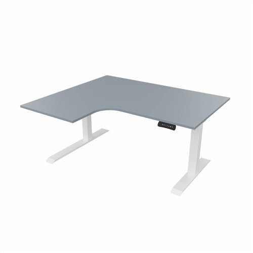 R807 Radial Sit Stand Desk White Frame 1400mm Grey top Left handed
