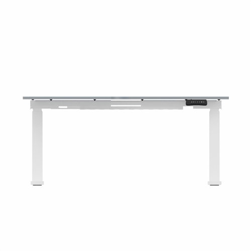 R807 Radial Sit Stand Desk White Frame 1400mm Grey top Left handed