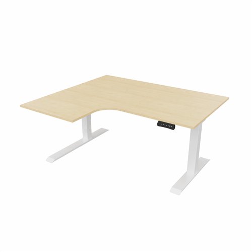 R807 Radial Sit Stand Desk White Frame 1400mm Maple top Left handed