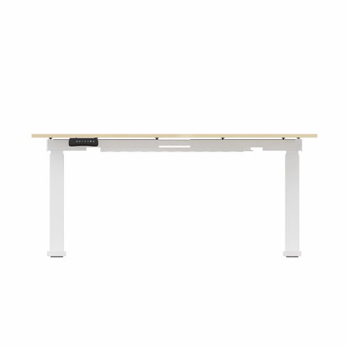 R807 Radial Sit Stand Desk White Frame 1400mm Maple top Right handed