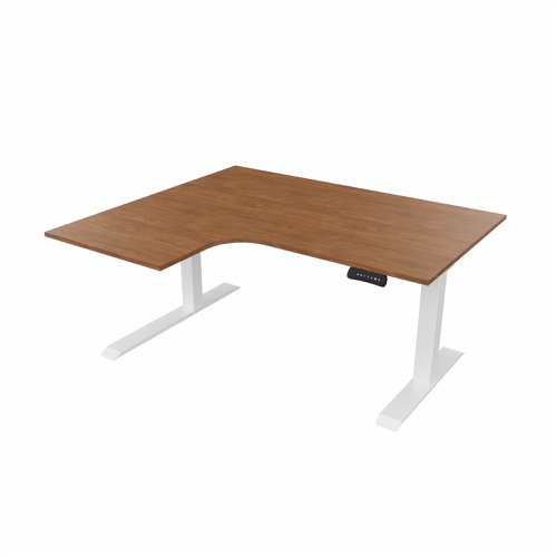 R807 Radial Sit Stand Desk White Frame 1400mm Walnut top Left handed