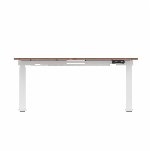 R807 Radial Sit Stand Desk White Frame 1400mm Walnut top Left handed