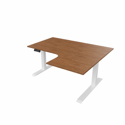 R807 Radial Sit Stand Desk White Frame 1400mm Walnut top Right handed