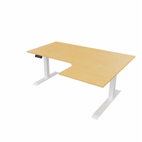 R807 Radial Sit Stand Desk White Frame 1600mm Beech top Right handed