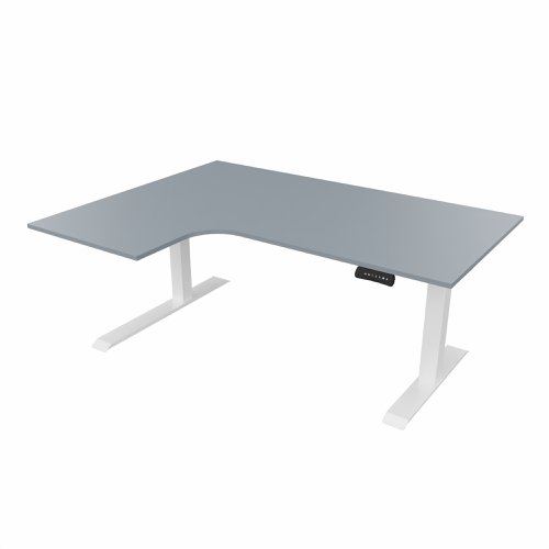 R807 Radial Sit Stand Desk White Frame 1600mm Grey top Left handed