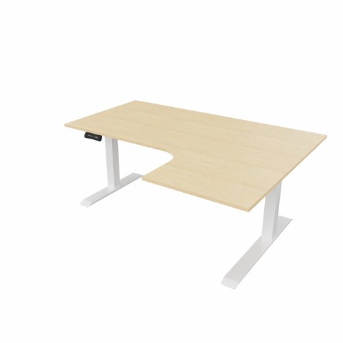 R807 Radial Sit Stand Desk White Frame 1600mm Maple top Right handed