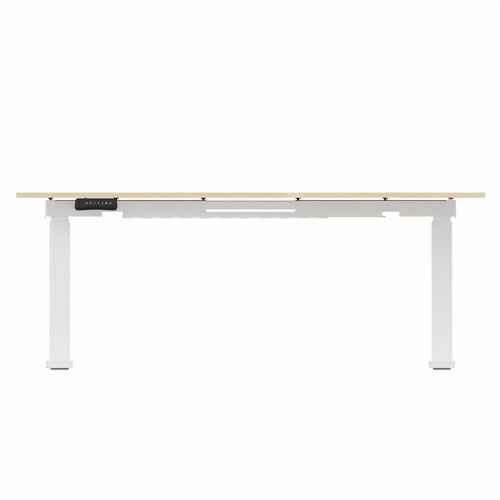 R807 Radial Sit Stand Desk White Frame 1600mm Maple top Right handed