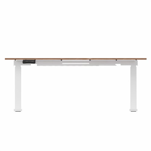 R807 Radial Sit Stand Desk White Frame 1600mm Walnut top Right handed