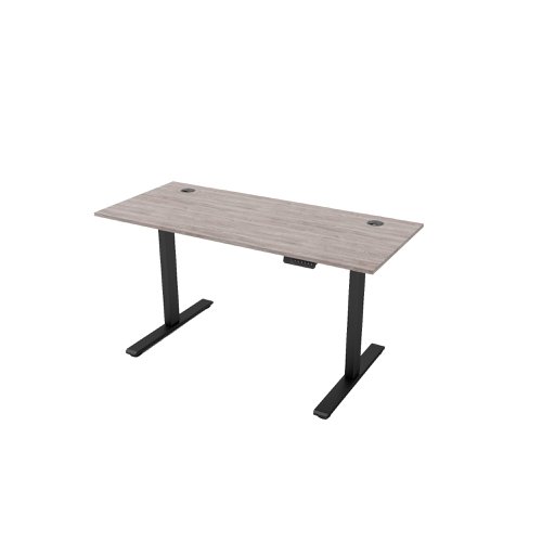 R810 Sit Stand Desk 1185x600mm Black Leg, Grey Oak Top