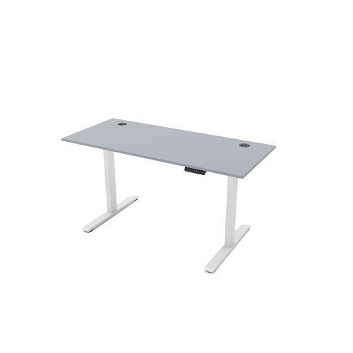 R810 Sit Stand Desk 1385x600mm White Leg, Grey Top