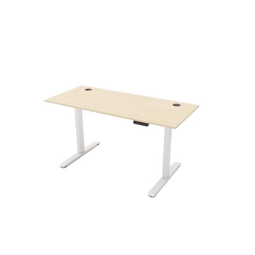 R810 Sit Stand Desk 1385x600mm White Leg, Maple Top