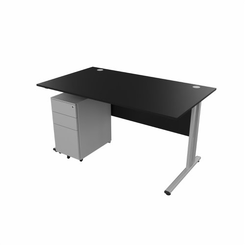 EnviroDesk 1385mm Straight Desk Ped Bundle Grey leg, Black Top  