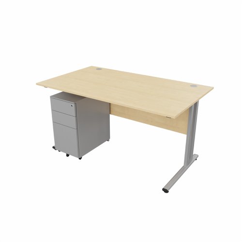 EnviroDesk 1385mm Straight Desk Ped Bundle Grey leg, Maple Top  