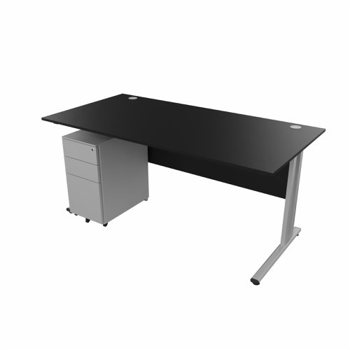 EnviroDesk 1585mm Straight Desk Ped Bundle Grey leg, Black Top  