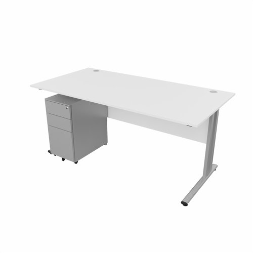 EnviroDesk 1585mm Straight Desk Ped Bundle Grey leg, White Top  