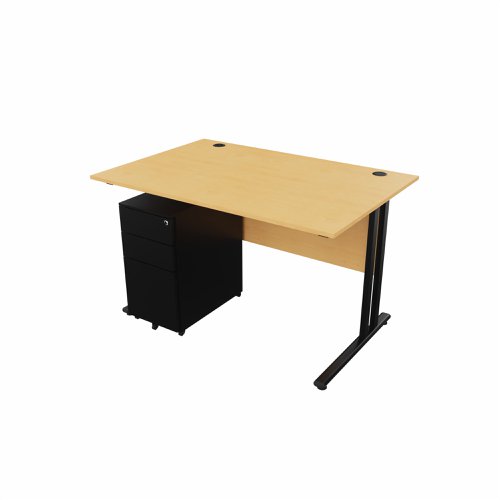 EnviroDesk 1185mm Straight Desk Ped Bundle Black leg, Beech Top  