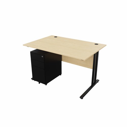 EnviroDesk 1185mm Straight Desk Ped Bundle Black leg, Maple Top  
