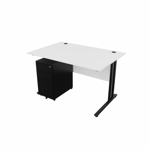 EnviroDesk 1185mm Straight Desk Ped Bundle Black leg, White top  