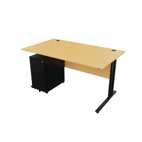 EnviroDesk 1385mm Straight Desk Ped Bundle Black leg, Beech Top  