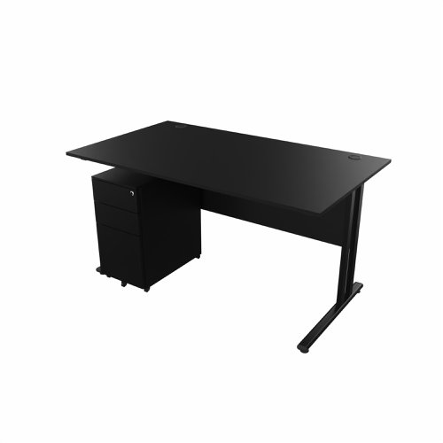 EnviroDesk 1385mm Straight Desk Ped Bundle Black leg, Black Top  