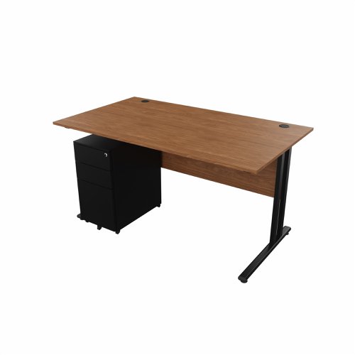 EnviroDesk 1385mm Straight Desk Ped Bundle Black leg, Walnut Top  