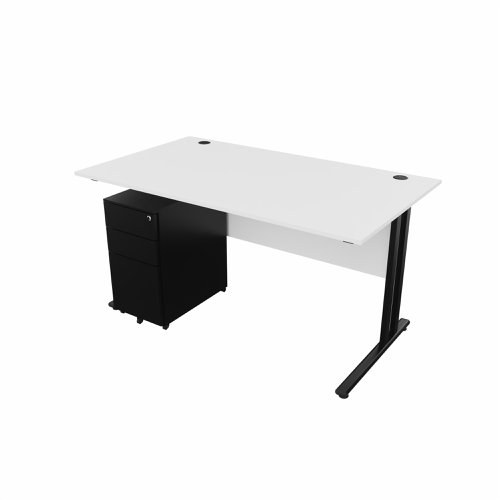 EnviroDesk 1385mm Straight Desk Ped Bundle Black leg, White Top  