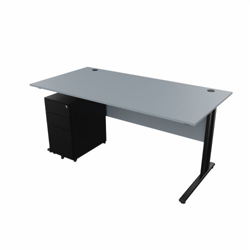EnviroDesk 1585mm Straight Desk Ped Bundle Black leg, Grey Top  