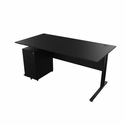EnviroDesk 1585mm Straight Desk Ped Bundle Black leg, Black Top  