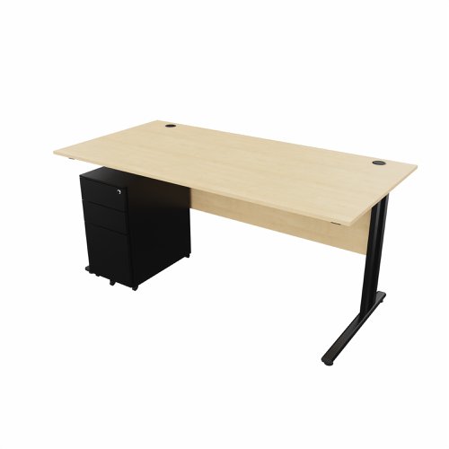 EnviroDesk 1585mm Straight Desk Ped Bundle Black leg, Maple Top  