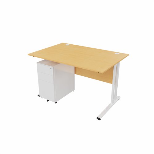 EnviroDesk 1185mm Straight Desk Ped Bundle White leg, Beech Top  