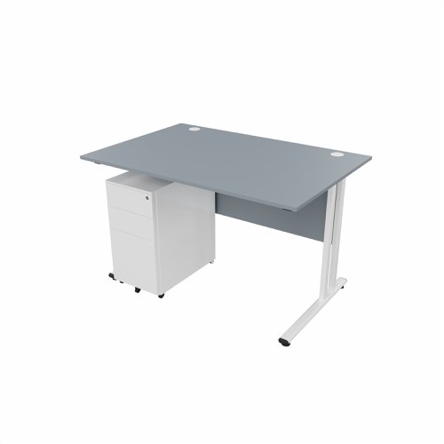EnviroDesk 1185mm Straight Desk Ped Bundle White leg, Grey Top  