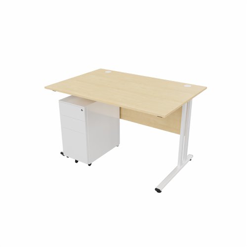 EnviroDesk 1185mm Straight Desk Ped Bundle White leg, Maple Top  