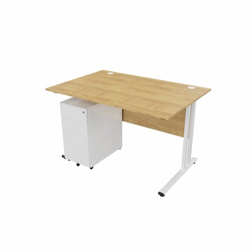 EnviroDesk 1185mm Straight Desk Ped Bundle White leg, Oak Top  