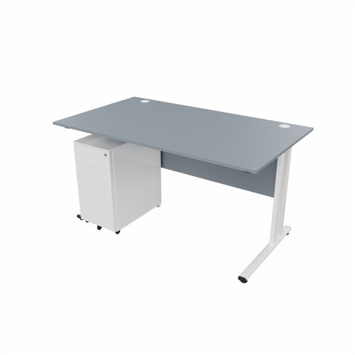 EnviroDesk 1385mm Straight Desk Ped Bundle White leg, Grey Top  