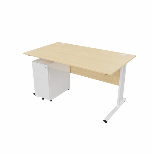 EnviroDesk 1385mm Straight Desk Ped Bundle White leg, Maple Top  