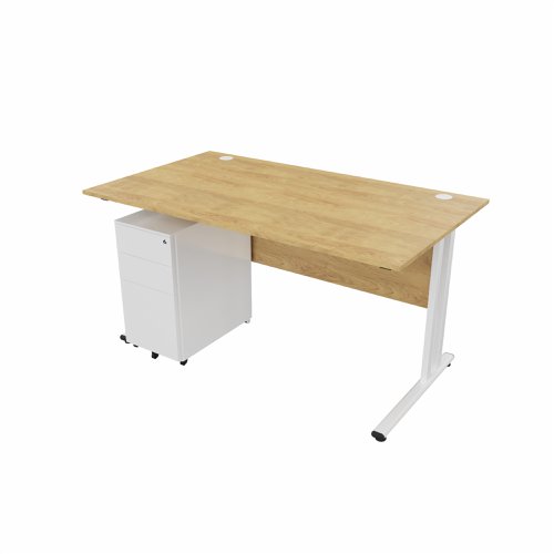 EnviroDesk 1385mm Straight Desk Ped Bundle White leg, Oak Top  