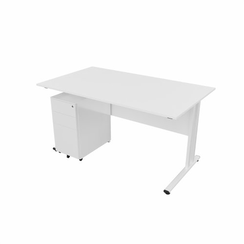 EnviroDesk 1385mm Straight Desk Ped Bundle White leg, White Top  