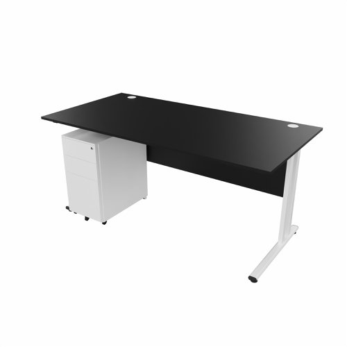 EnviroDesk 1585mm Straight Desk Ped Bundle White leg, Black Top  
