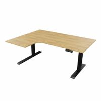 R807 Radial Sit Stand Desk Black Frame 1600mm Oak top Left handed