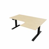 R807 Radial Sit Stand Desk Black Frame 1600mm Walnut top Right handed