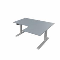 R807 Radial Sit Stand Desk Silver Frame 1400mm Grey top Right handed