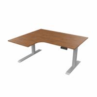 R807 Radial Sit Stand Desk Silver Frame 1400mm Walnut top Left handed